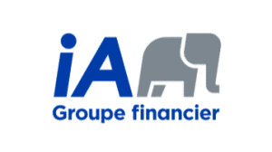 Logo de iA Groupe financier avec un éléphant stylisé et du texte bleu.