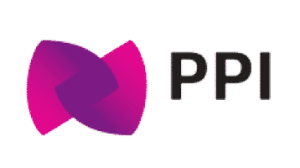 Logo de PPI avec des formes géométriques en dégradé de violet et rose.